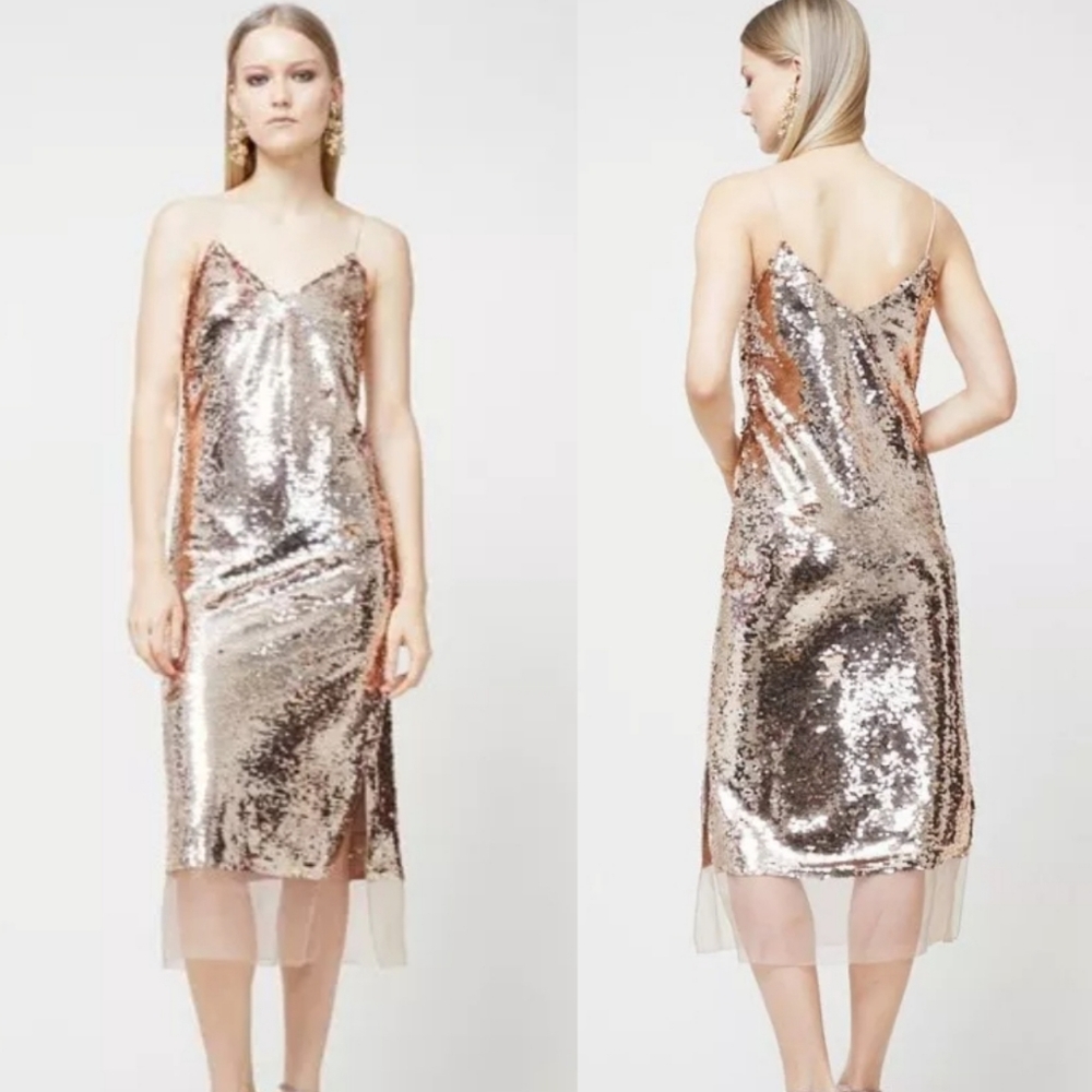 Sachin & Babi | Dolly Gold Sequin Organza Slip Dress NWT